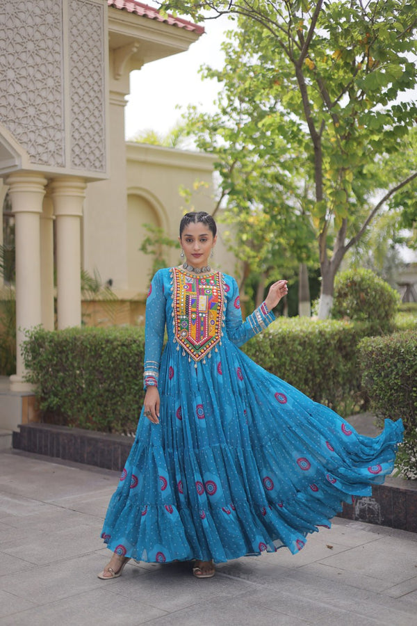 Bandhani Print Anarkali Gown with Kutchi work ClothsVilla