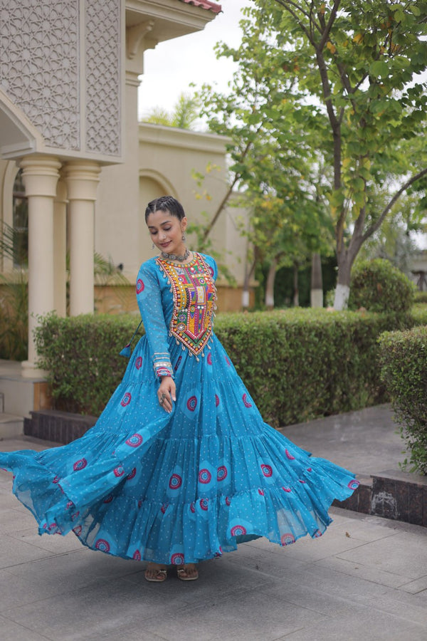 Bandhani Print Anarkali Gown with Kutchi work ClothsVilla