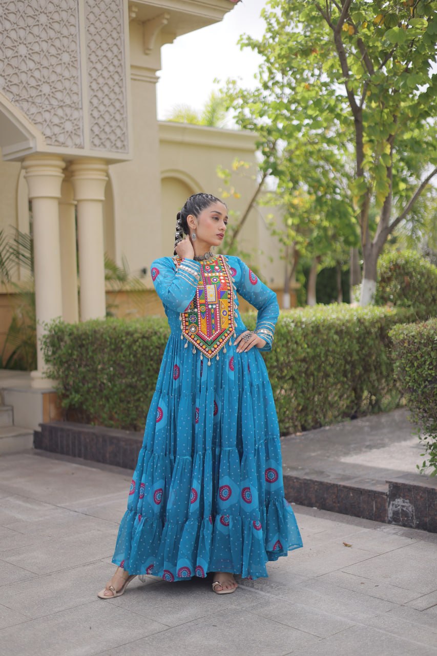 Bandhani Print Anarkali Gown with Kutchi work ClothsVilla