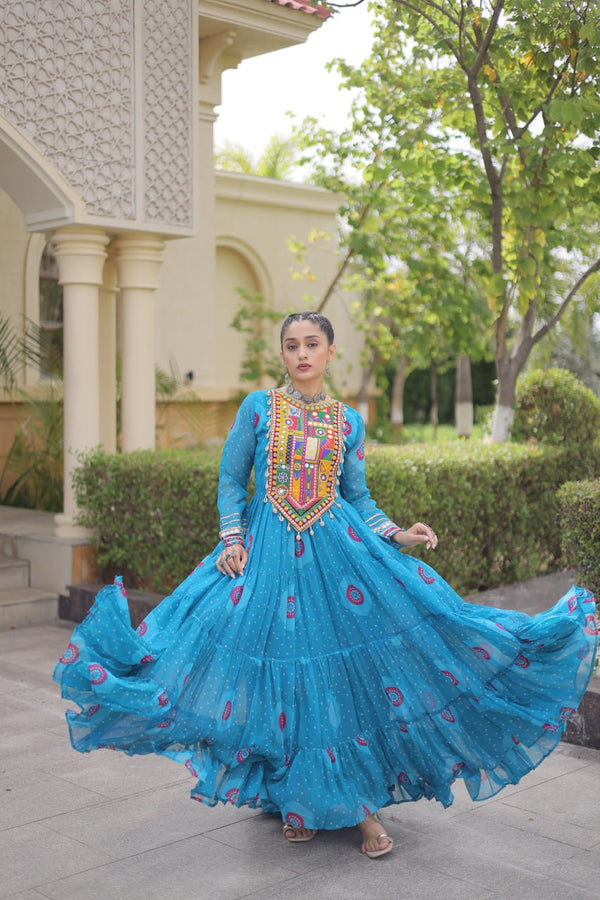 Bandhani Print Anarkali Gown with Kutchi work ClothsVilla