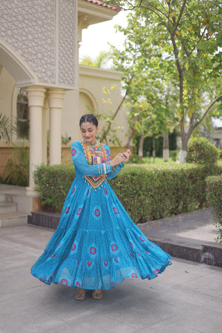 Bandhani Print Anarkali Gown with Kutchi work ClothsVilla