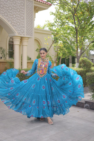 Bandhani Print Anarkali Gown with Kutchi work ClothsVilla