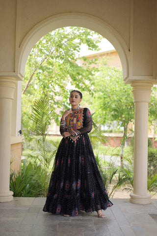 Bandhani Print Anarkali Gown with Kutchi work ClothsVilla