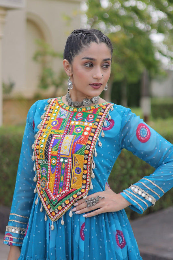 Bandhani Print Anarkali Gown with Kutchi work ClothsVilla
