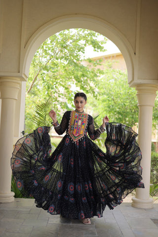 Bandhani Print Anarkali Gown with Kutchi work ClothsVilla