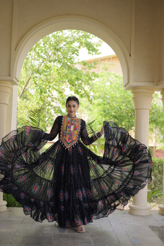 Bandhani Print Anarkali Gown with Kutchi work ClothsVilla