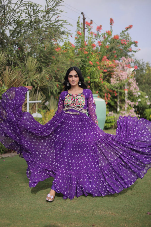 Bandhani Print Georgette Gown with Patchwork ClothsVilla