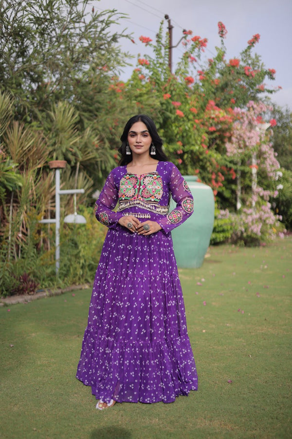 Bandhani Print Georgette Gown with Patchwork ClothsVilla