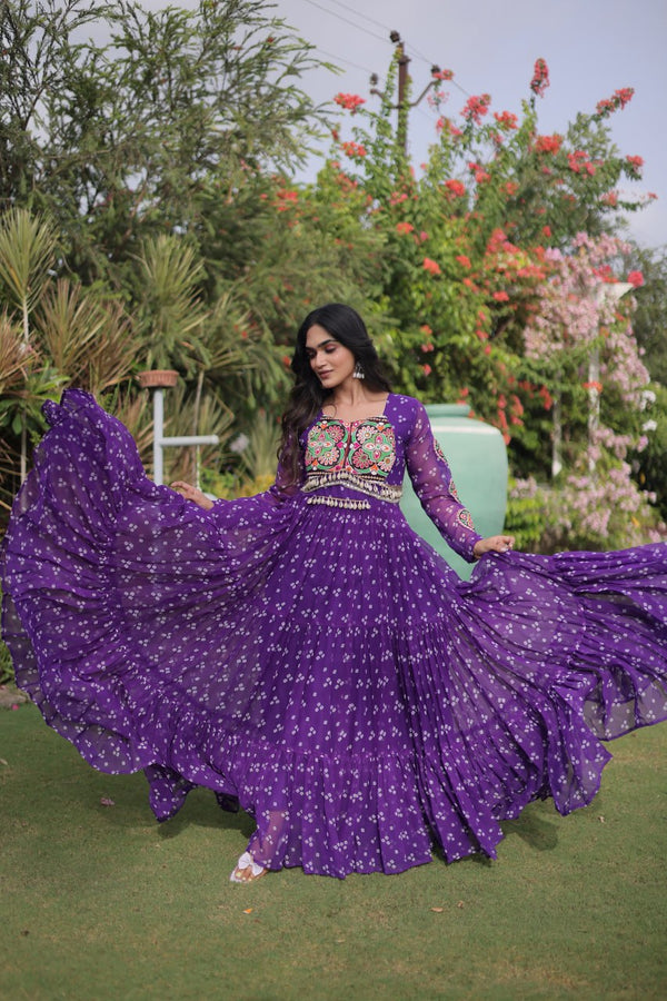 Bandhani Print Georgette Gown with Patchwork ClothsVilla