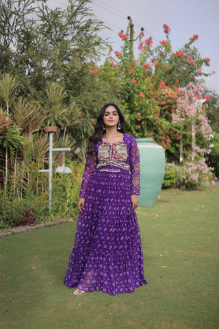 Bandhani Print Georgette Gown with Patchwork ClothsVilla