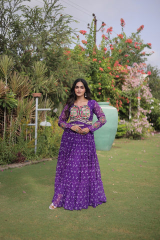 Bandhani Print Georgette Gown with Patchwork ClothsVilla