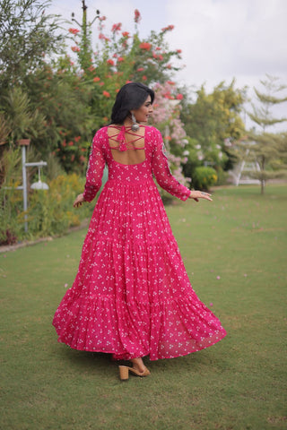 Bandhani Print Georgette Gown with Patchwork ClothsVilla