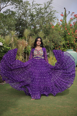 Bandhani Print Georgette Gown with Patchwork ClothsVilla