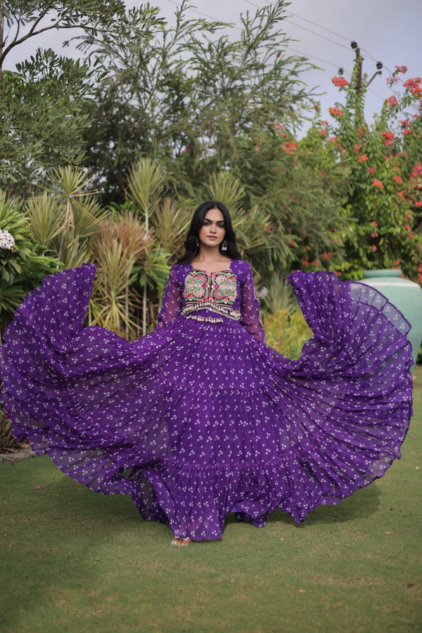 Bandhani Print Georgette Gown with Patchwork ClothsVilla
