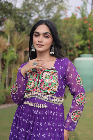 Bandhani Print Georgette Gown with Patchwork ClothsVilla