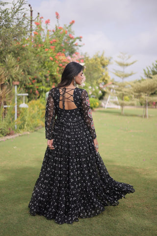 Bandhani Print Georgette Gown with Patchwork ClothsVilla