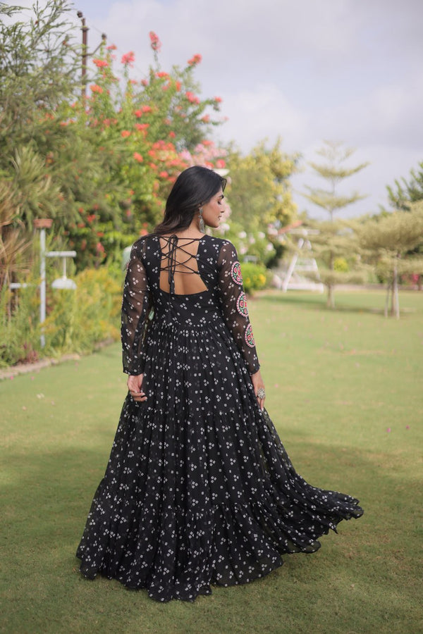 Bandhani Print Georgette Gown with Patchwork ClothsVilla
