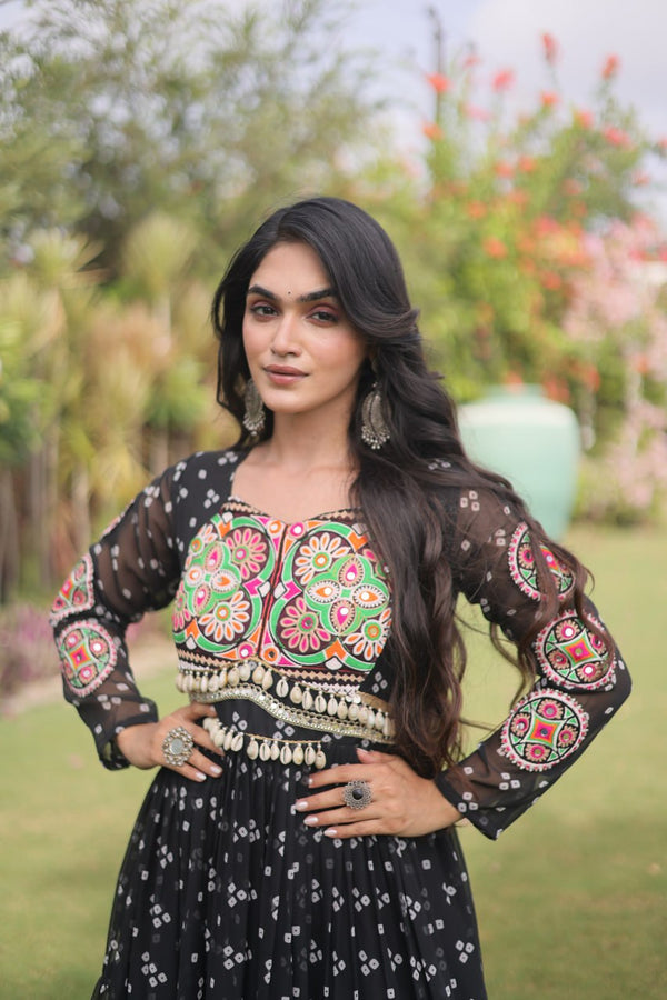 Bandhani Print Georgette Gown with Patchwork ClothsVilla