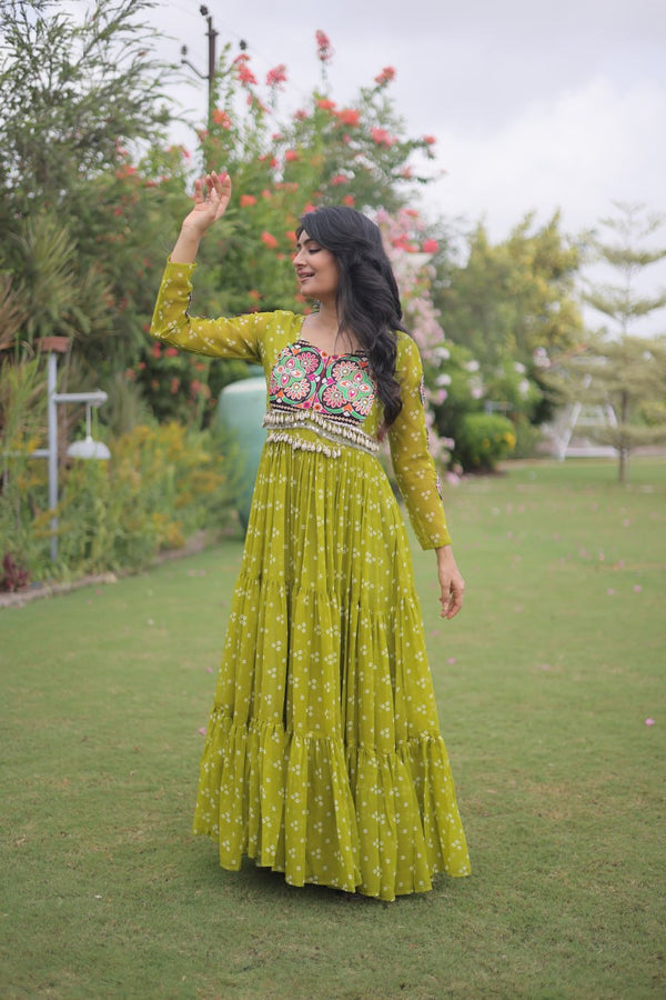 Bandhani Print Georgette Gown with Patchwork ClothsVilla