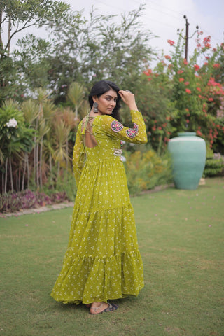 Bandhani Print Georgette Gown with Patchwork ClothsVilla