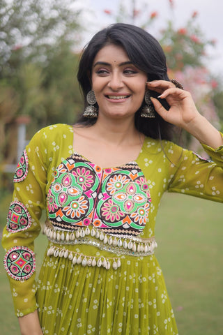 Bandhani Print Georgette Gown with Patchwork ClothsVilla