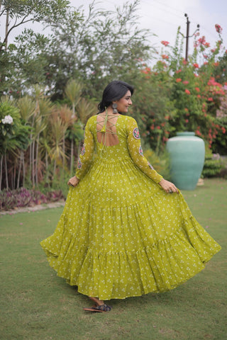 Bandhani Print Georgette Gown with Patchwork ClothsVilla