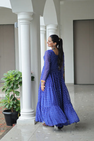 Bandhani Print Kutchi Patchwork Gown in Faux Georgette Full Flair Ethnic Gown with Cotton Lining ClothsVilla