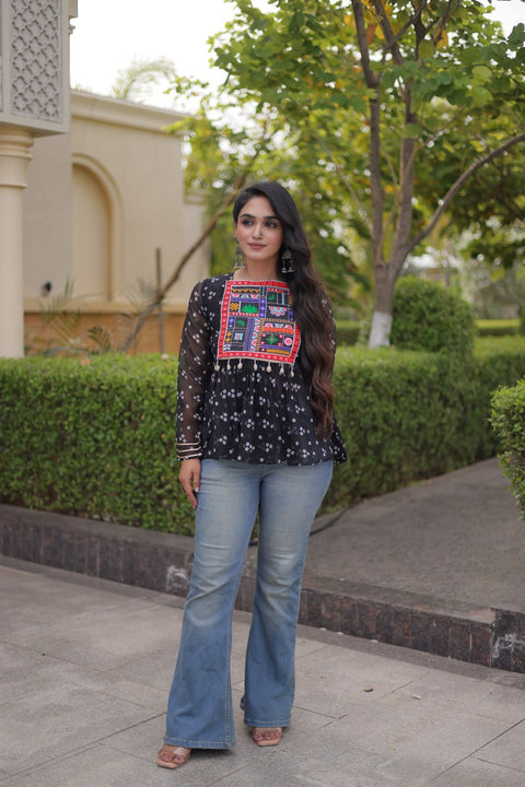 Bandhani Print Top with Kutchi Gamthi Patchwork ClothsVilla Main image