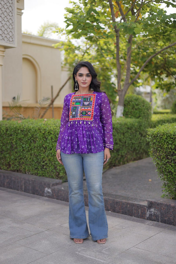 Bandhani Print Top with Kutchi Gamthi Patchwork ClothsVilla