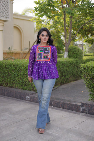Bandhani Print Top with Kutchi Gamthi Patchwork ClothsVilla