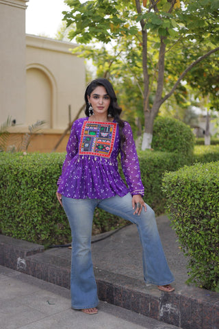 Bandhani Print Top with Kutchi Gamthi Patchwork ClothsVilla