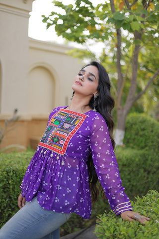 Bandhani Print Top with Kutchi Gamthi Patchwork ClothsVilla
