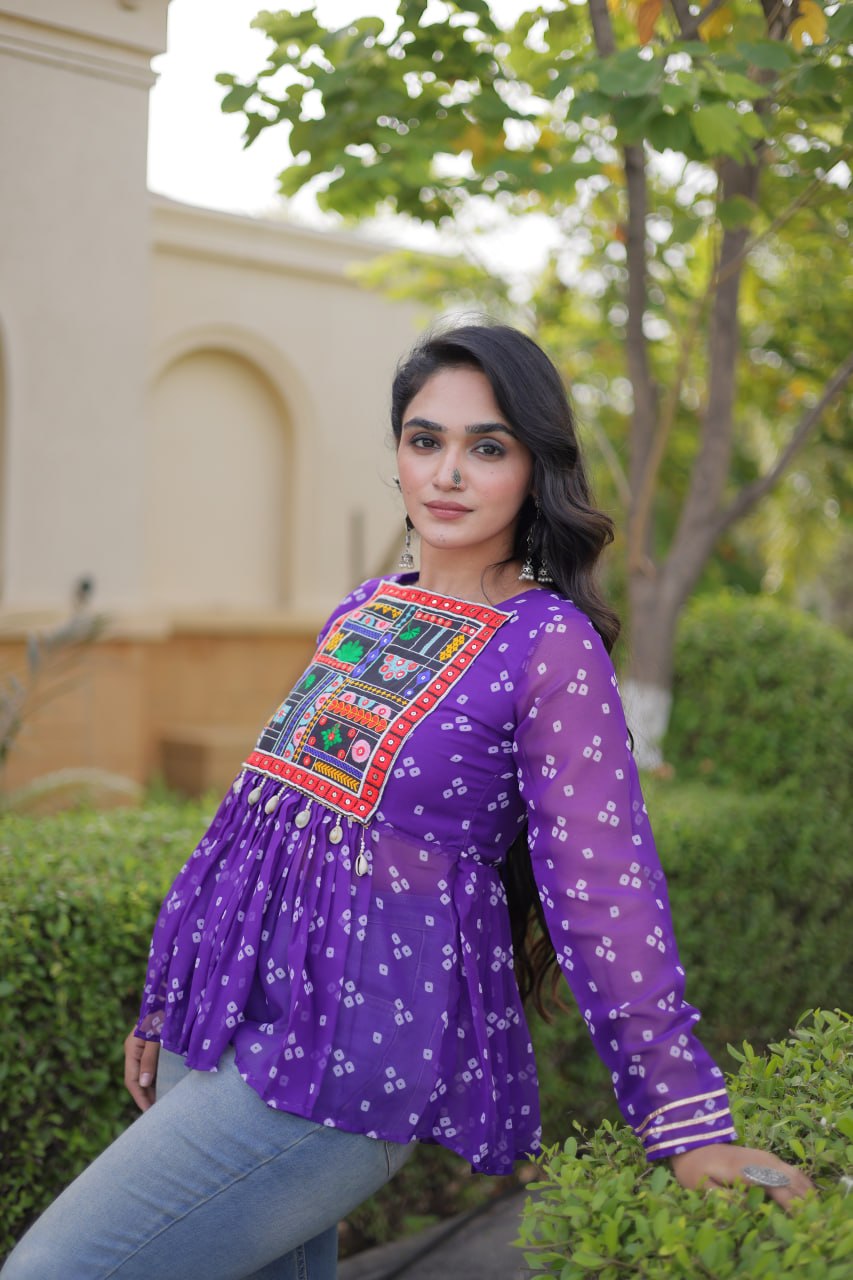Bandhani Print Top with Kutchi Gamthi Patchwork ClothsVilla