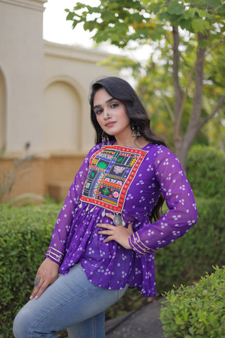 Bandhani Print Top with Kutchi Gamthi Patchwork ClothsVilla