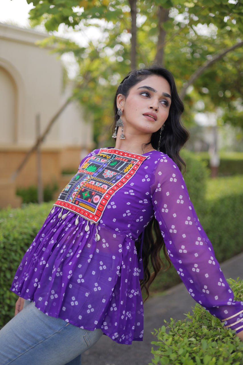 Bandhani Print Top with Kutchi Gamthi Patchwork ClothsVilla