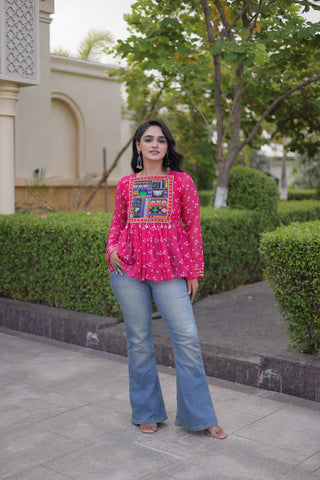 Bandhani Print Top with Kutchi Gamthi Patchwork ClothsVilla