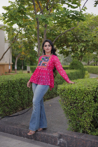 Bandhani Print Top with Kutchi Gamthi Patchwork ClothsVilla