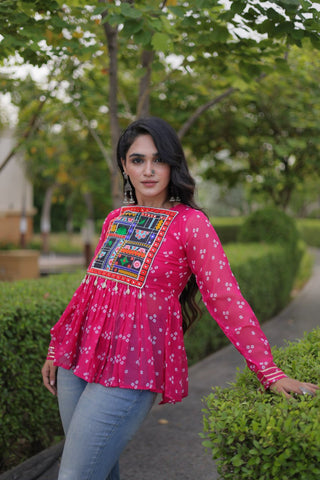 Bandhani Print Top with Kutchi Gamthi Patchwork ClothsVilla