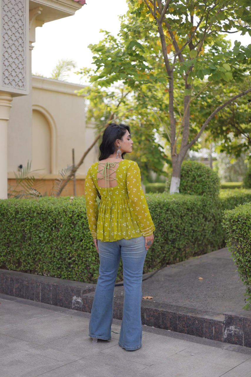 Bandhani Print Top with Kutchi Gamthi Patchwork ClothsVilla