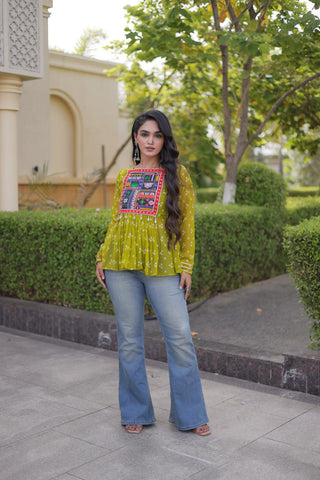 Bandhani Print Top with Kutchi Gamthi Patchwork ClothsVilla