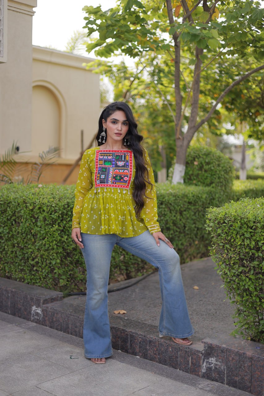 Bandhani Print Top with Kutchi Gamthi Patchwork ClothsVilla