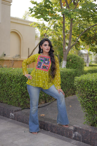 Bandhani Print Top with Kutchi Gamthi Patchwork ClothsVilla