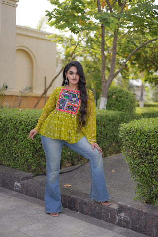 Bandhani Print Top with Kutchi Gamthi Patchwork ClothsVilla