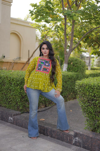 Bandhani Print Top with Kutchi Gamthi Patchwork ClothsVilla
