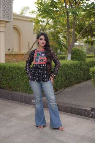 Bandhani Print Top with Kutchi Gamthi Patchwork ClothsVilla