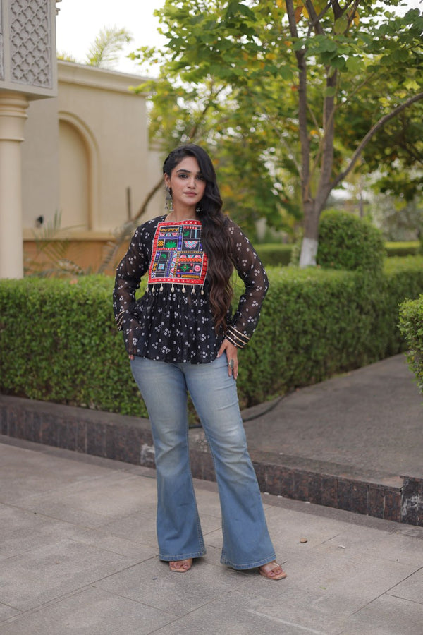 Bandhani Print Top with Kutchi Gamthi Patchwork ClothsVilla