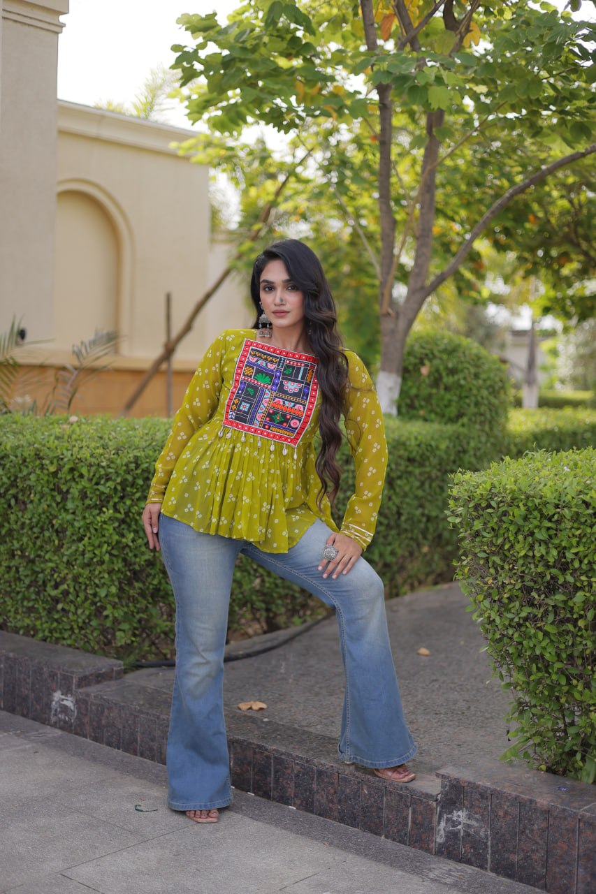 Bandhani Print Top with Kutchi Gamthi Patchwork ClothsVilla