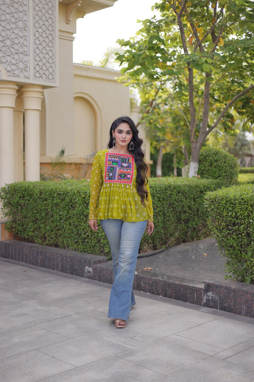 Bandhani Print Top with Kutchi Gamthi Patchwork ClothsVilla