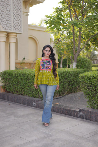Bandhani Print Top with Kutchi Gamthi Patchwork ClothsVilla