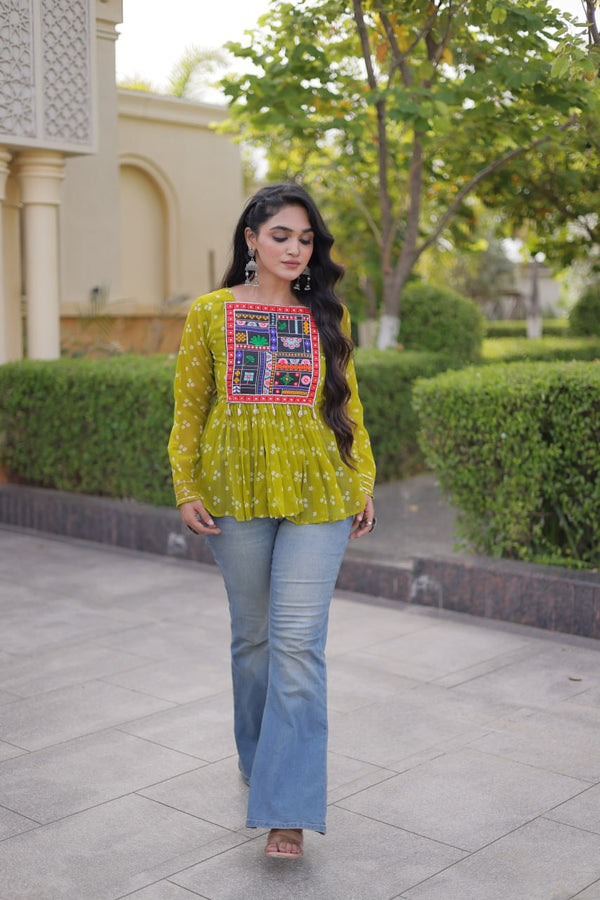Bandhani Print Top with Kutchi Gamthi Patchwork ClothsVilla